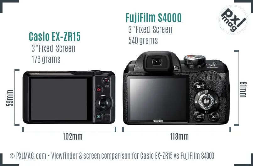 Casio EX-ZR15 vs FujiFilm S4000 Screen and Viewfinder comparison