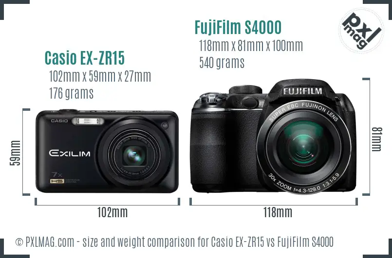 Casio EX-ZR15 vs FujiFilm S4000 size comparison