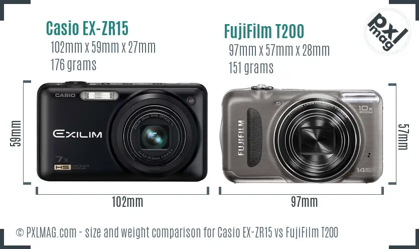Casio EX-ZR15 vs FujiFilm T200 size comparison Casio EX-ZR15 vs FujiFilm T200 size comparison