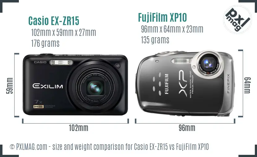 Casio EX-ZR15 vs FujiFilm XP10 size comparison Casio EX-ZR15 vs FujiFilm XP10 size comparison