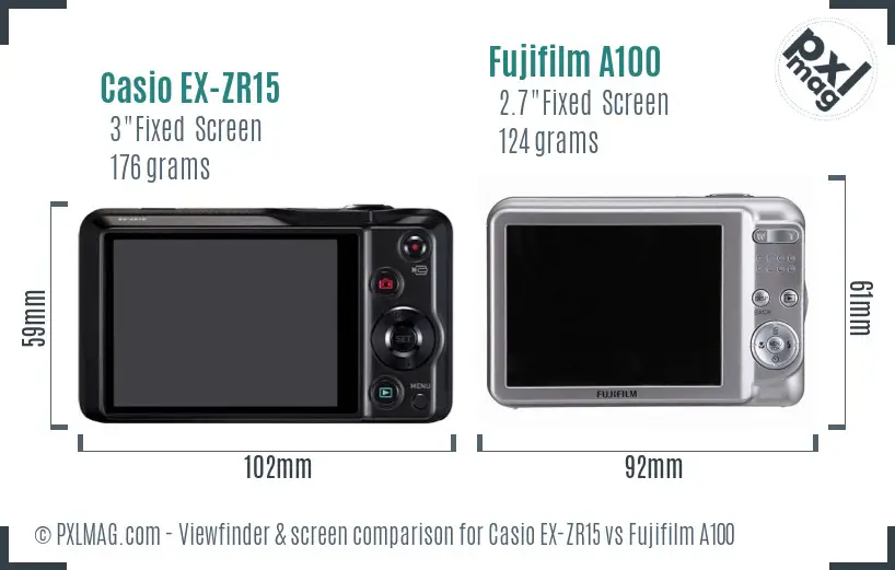 Casio EX-ZR15 vs Fujifilm A100 Screen and Viewfinder comparison