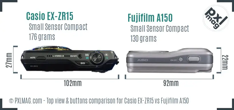 Casio EX-ZR15 vs Fujifilm A150 top view buttons comparison