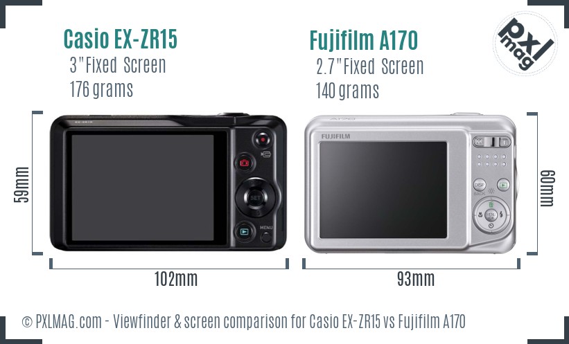 Casio EX-ZR15 vs Fujifilm A170 Screen and Viewfinder comparison