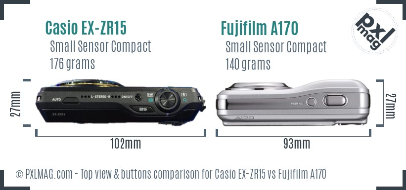 Casio EX-ZR15 vs Fujifilm A170 top view buttons comparison