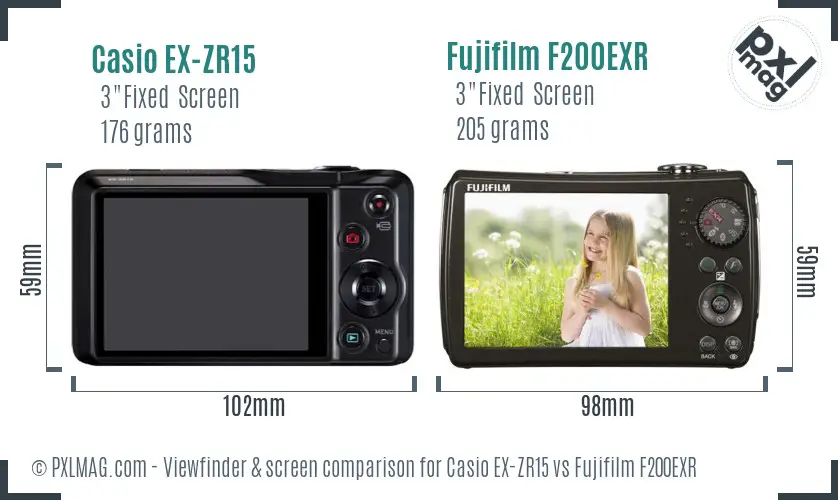 Casio EX-ZR15 vs Fujifilm F200EXR Screen and Viewfinder comparison