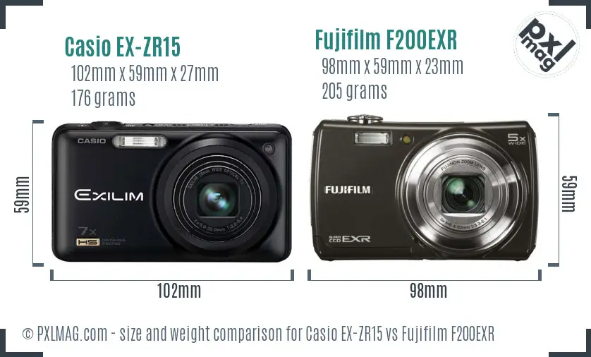 Casio EX-ZR15 vs Fujifilm F200EXR size comparison