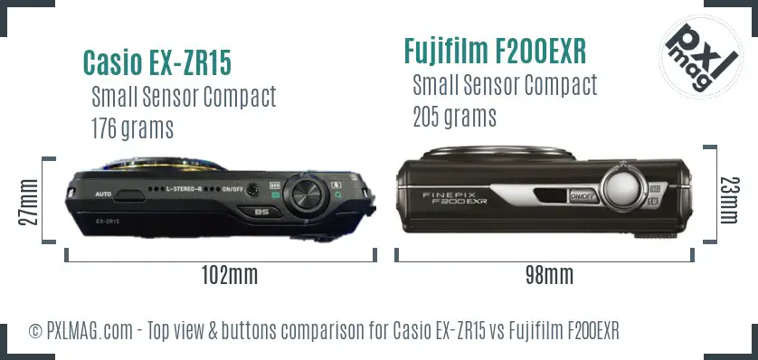 Casio EX-ZR15 vs Fujifilm F200EXR top view buttons comparison