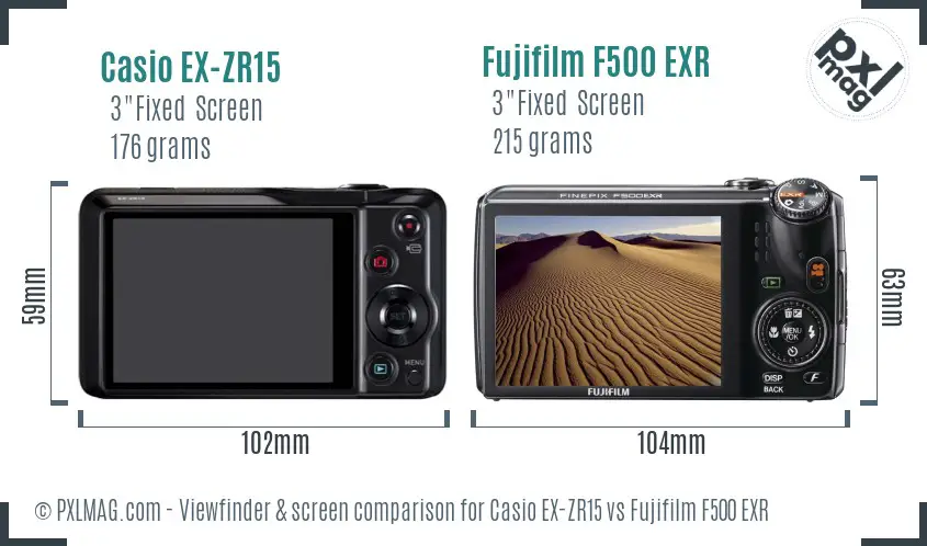Casio EX-ZR15 vs Fujifilm F500 EXR Screen and Viewfinder comparison