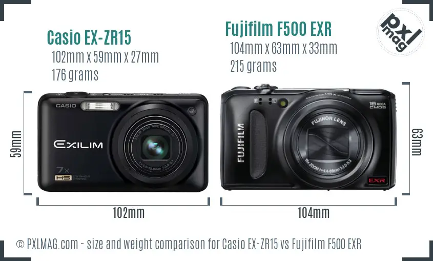 Casio EX-ZR15 vs Fujifilm F500 EXR size comparison
