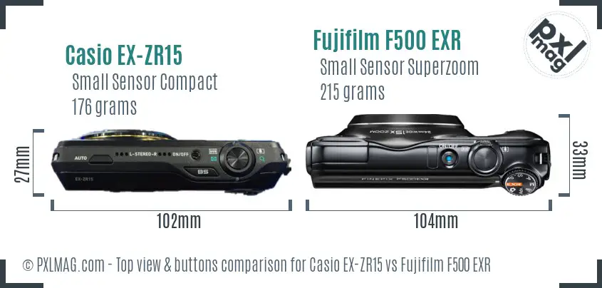Casio EX-ZR15 vs Fujifilm F500 EXR top view buttons comparison