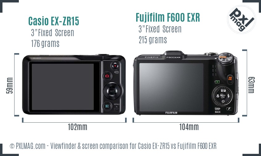 Casio EX-ZR15 vs Fujifilm F600 EXR Screen and Viewfinder comparison