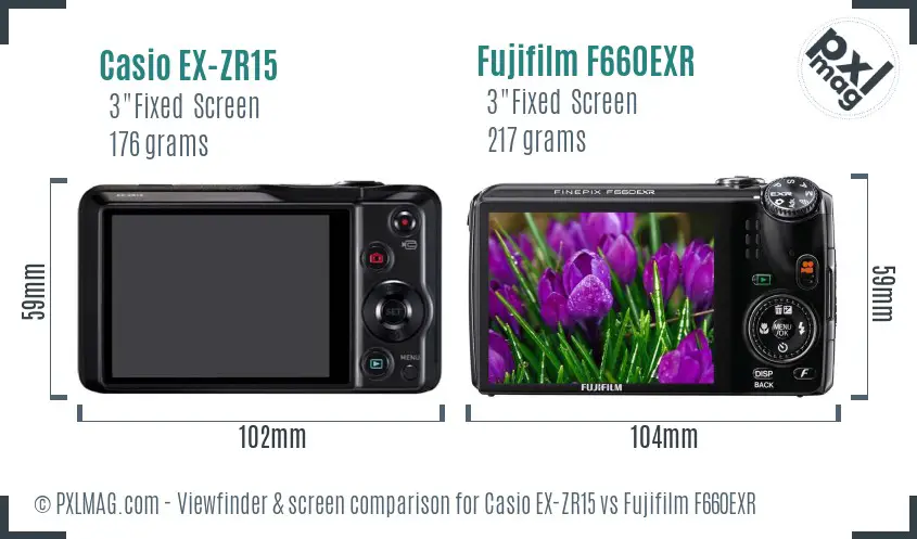 Casio EX-ZR15 vs Fujifilm F660EXR Screen and Viewfinder comparison