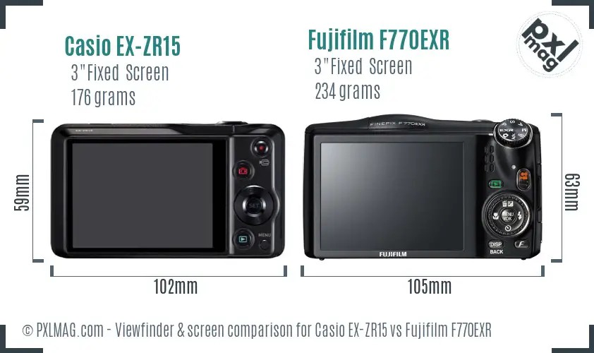 Casio EX-ZR15 vs Fujifilm F770EXR Screen and Viewfinder comparison