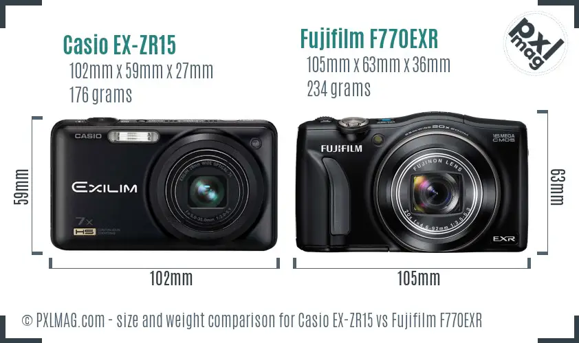 Casio EX-ZR15 vs Fujifilm F770EXR size comparison