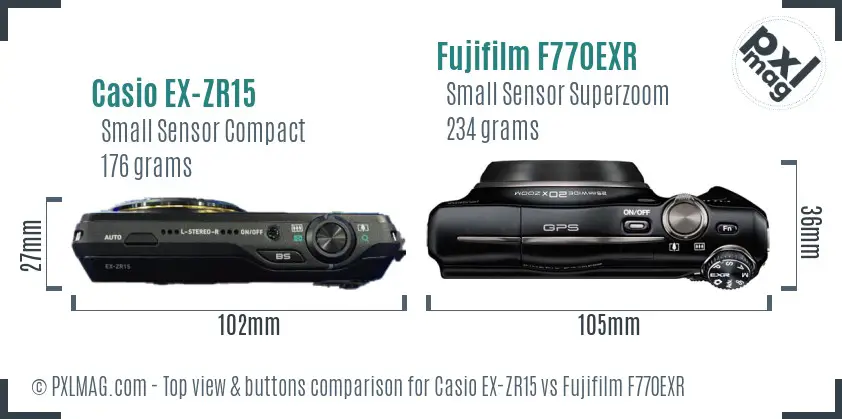 Casio EX-ZR15 vs Fujifilm F770EXR top view buttons comparison
