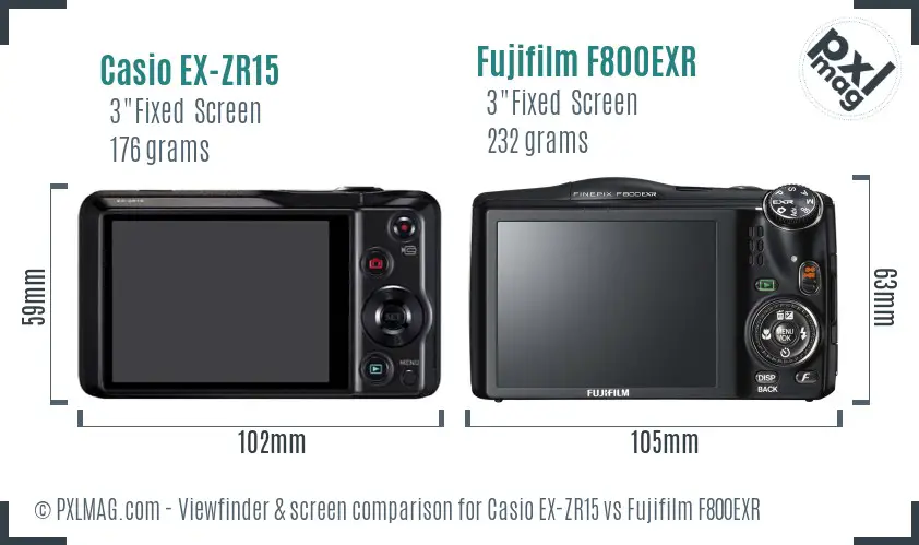 Casio EX-ZR15 vs Fujifilm F800EXR Screen and Viewfinder comparison