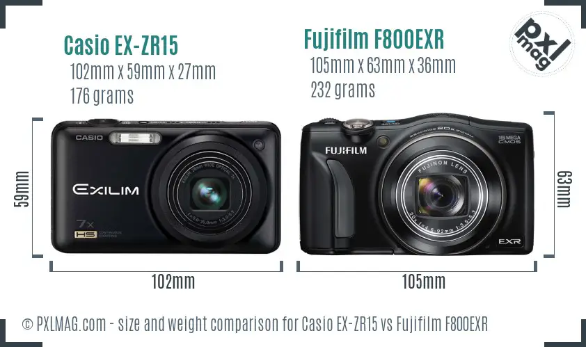 Casio EX-ZR15 vs Fujifilm F800EXR size comparison