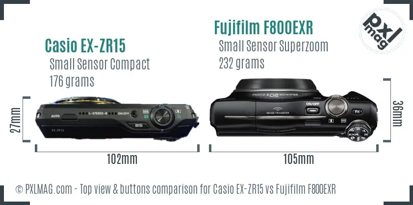 Casio EX-ZR15 vs Fujifilm F800EXR top view buttons comparison