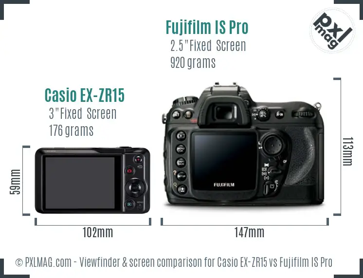 Casio EX-ZR15 vs Fujifilm IS Pro Screen and Viewfinder comparison