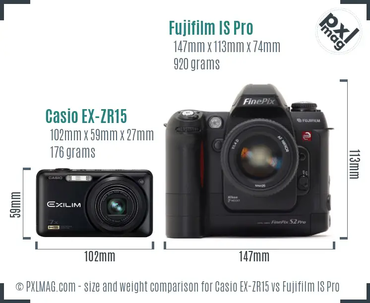 Casio EX-ZR15 vs Fujifilm IS Pro size comparison