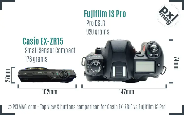 Casio EX-ZR15 vs Fujifilm IS Pro top view buttons comparison