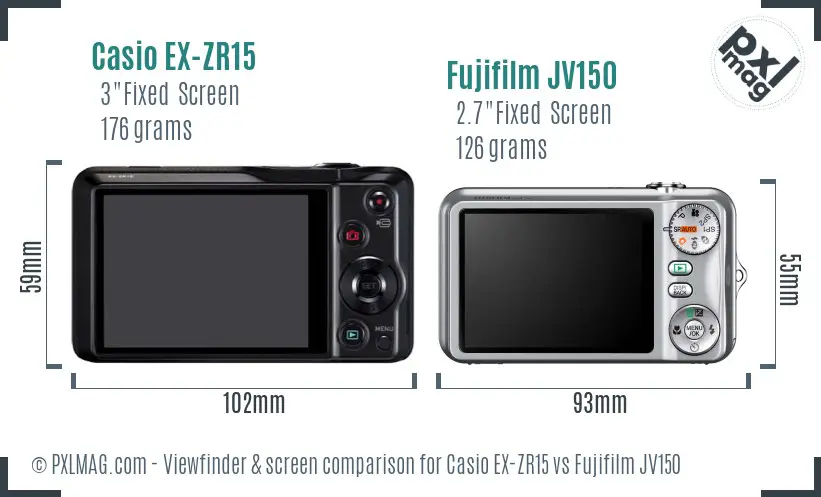 Casio EX-ZR15 vs Fujifilm JV150 Screen and Viewfinder comparison