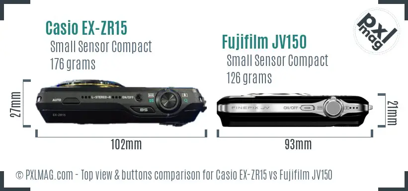 Casio EX-ZR15 vs Fujifilm JV150 top view buttons comparison