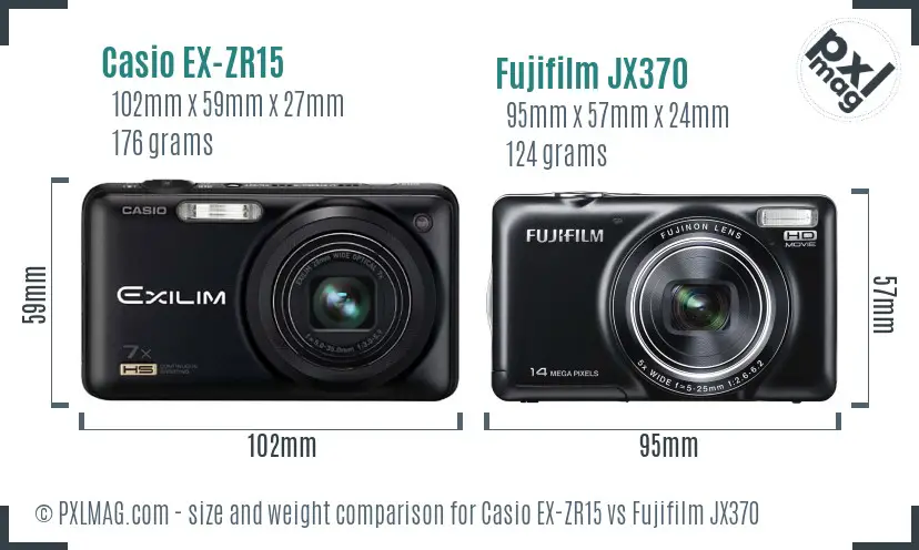 Casio EX-ZR15 vs Fujifilm JX370 size comparison
