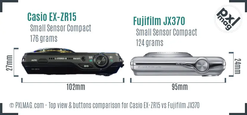 Casio EX-ZR15 vs Fujifilm JX370 top view buttons comparison