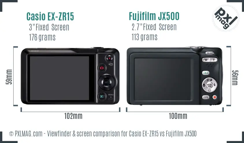 Casio EX-ZR15 vs Fujifilm JX500 Screen and Viewfinder comparison