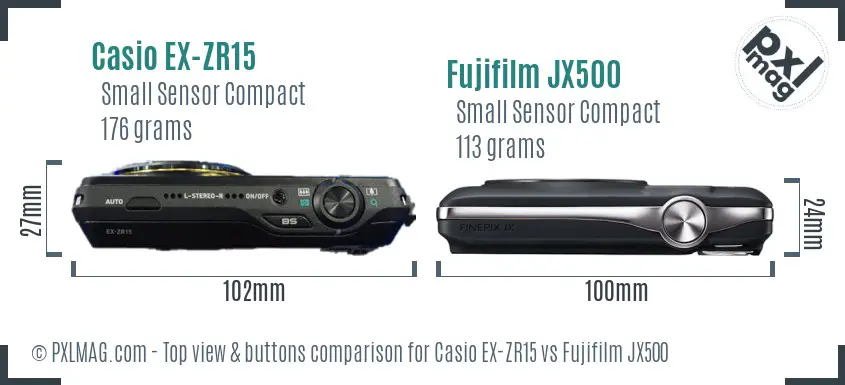 Casio EX-ZR15 vs Fujifilm JX500 top view buttons comparison