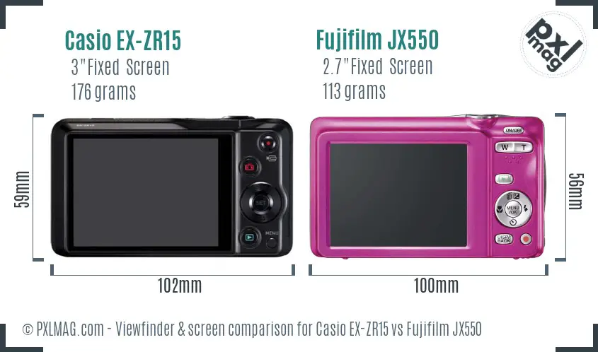 Casio EX-ZR15 vs Fujifilm JX550 Screen and Viewfinder comparison