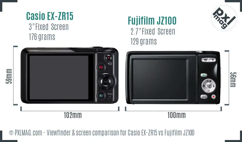 Casio EX-ZR15 vs Fujifilm JZ100 Screen and Viewfinder comparison