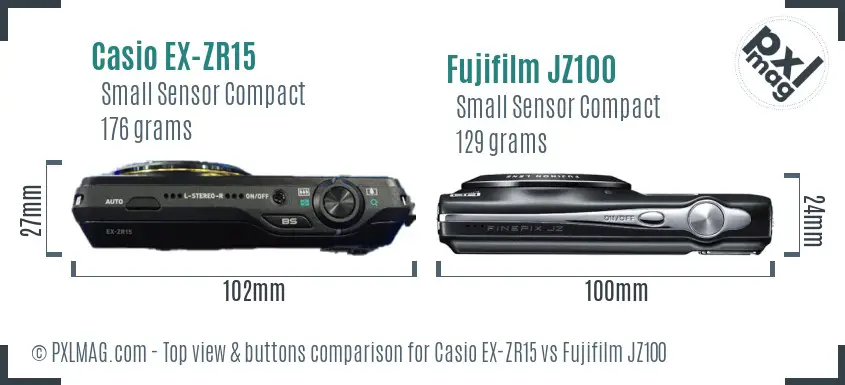 Casio EX-ZR15 vs Fujifilm JZ100 top view buttons comparison