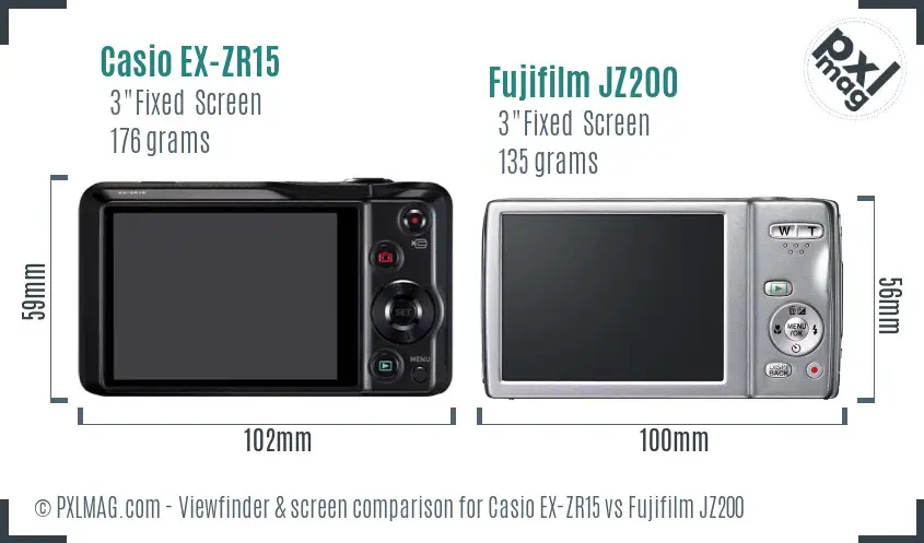 Casio EX-ZR15 vs Fujifilm JZ200 Screen and Viewfinder comparison