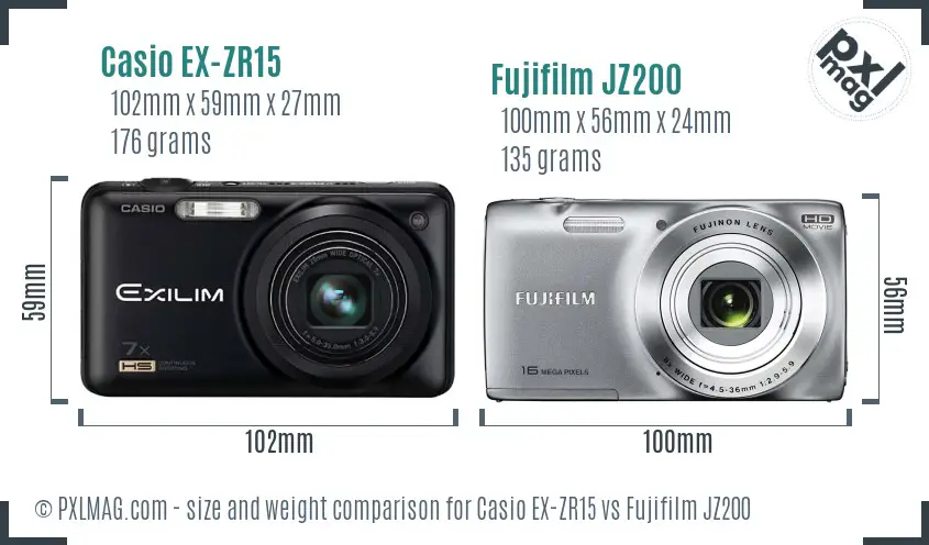 Casio EX-ZR15 vs Fujifilm JZ200 size comparison