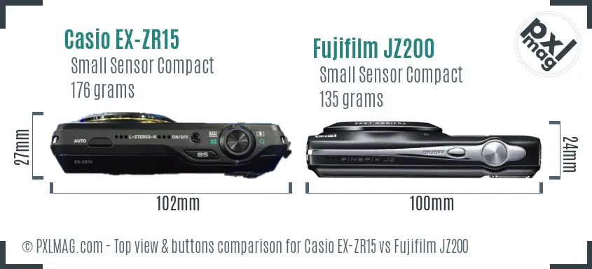 Casio EX-ZR15 vs Fujifilm JZ200 top view buttons comparison