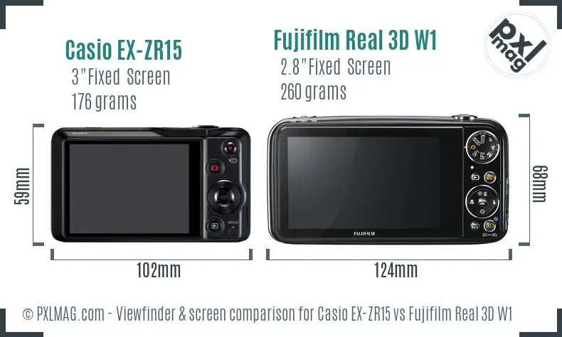 Casio EX-ZR15 vs Fujifilm Real 3D W1 Screen and Viewfinder comparison