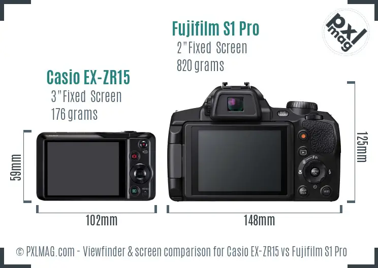 Casio EX-ZR15 vs Fujifilm S1 Pro Screen and Viewfinder comparison