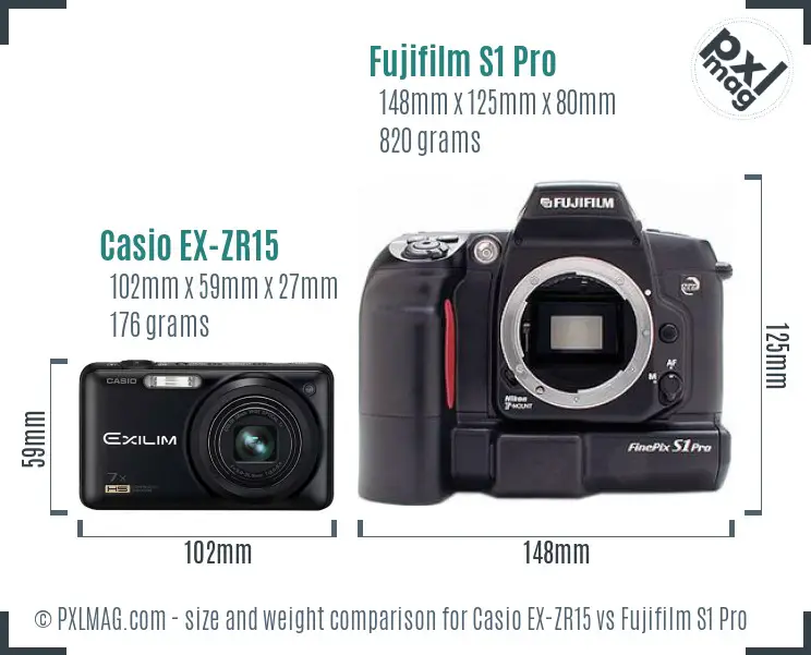 Casio EX-ZR15 vs Fujifilm S1 Pro size comparison