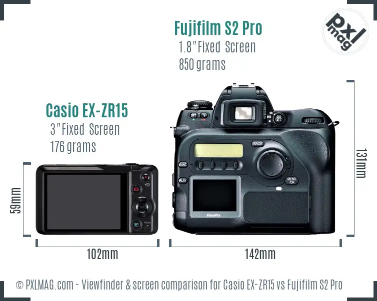 Casio EX-ZR15 vs Fujifilm S2 Pro Screen and Viewfinder comparison