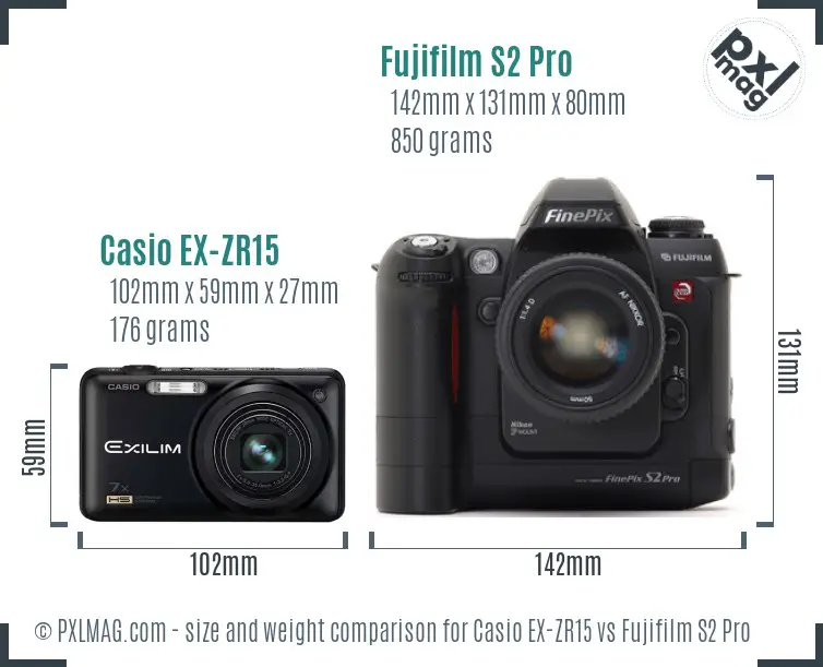 Casio EX-ZR15 vs Fujifilm S2 Pro size comparison