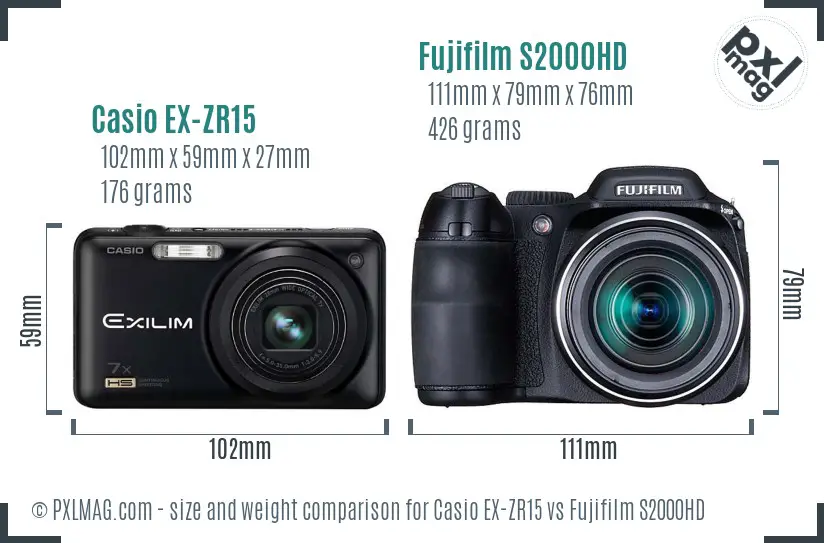 Casio EX-ZR15 vs Fujifilm S2000HD size comparison Casio EX-ZR15 vs Fujifilm S2000HD size comparison