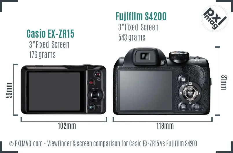 Casio EX-ZR15 vs Fujifilm S4200 Screen and Viewfinder comparison