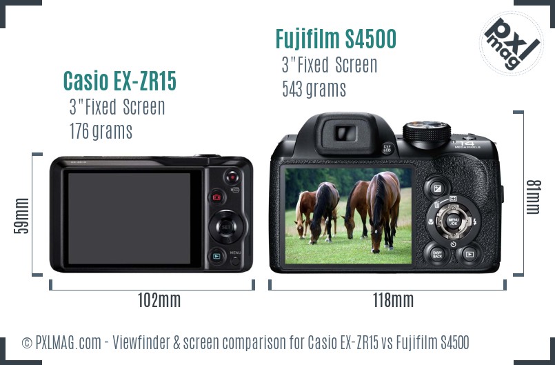 Casio EX-ZR15 vs Fujifilm S4500 Screen and Viewfinder comparison