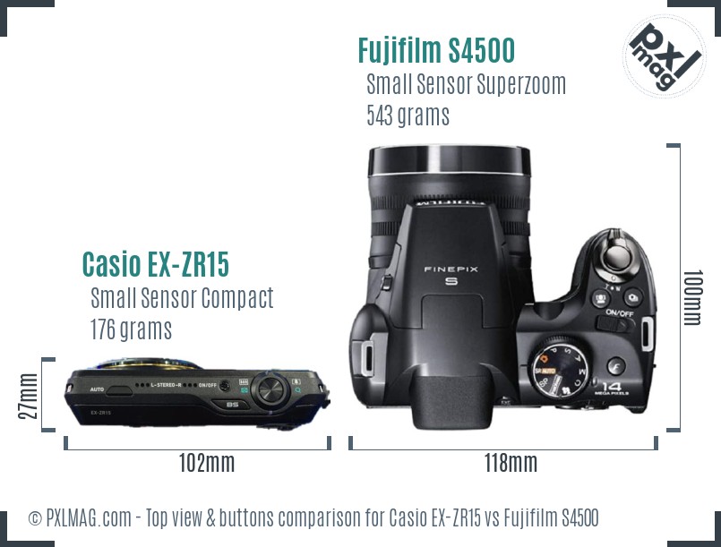 Casio EX-ZR15 vs Fujifilm S4500 top view buttons comparison