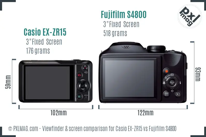 Casio EX-ZR15 vs Fujifilm S4800 Screen and Viewfinder comparison