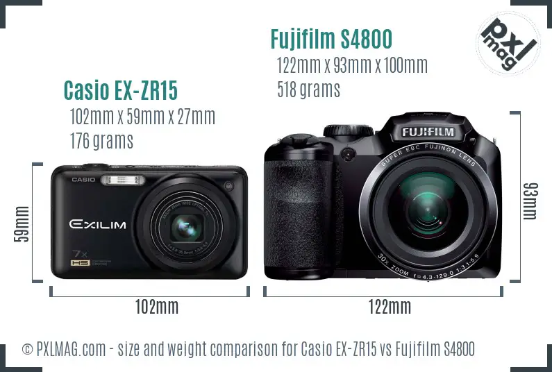 Casio EX-ZR15 vs Fujifilm S4800 size comparison