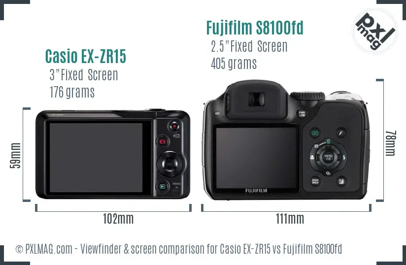 Casio EX-ZR15 vs Fujifilm S8100fd Screen and Viewfinder comparison Casio EX-ZR15 vs Fujifilm S8100fd Screen and Viewfinder comparison