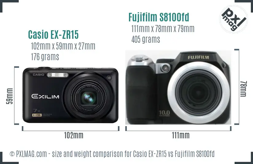 Casio EX-ZR15 vs Fujifilm S8100fd size comparison Casio EX-ZR15 vs Fujifilm S8100fd size comparison